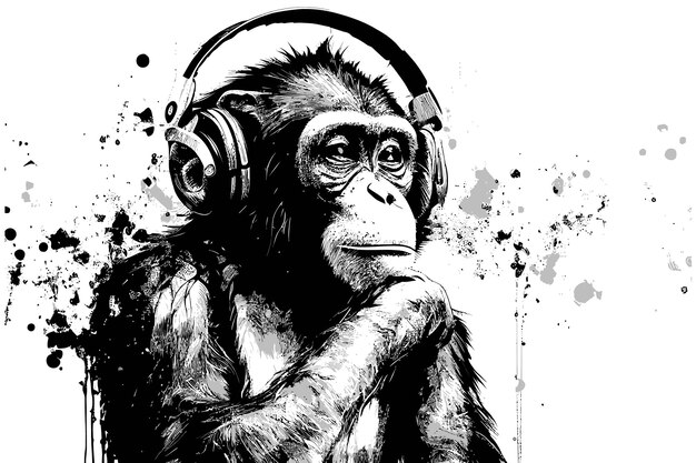 Chimpansee in koptelefoon Vector illustratie ontwerp