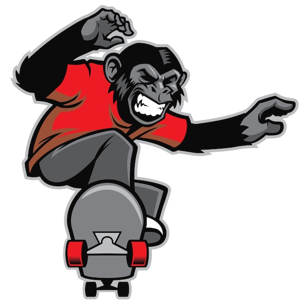 chimpansee rit skateboard