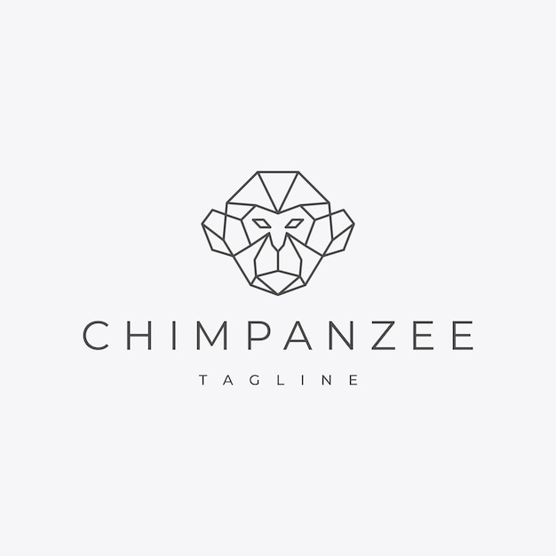 Chimpanzee head line art logo design template