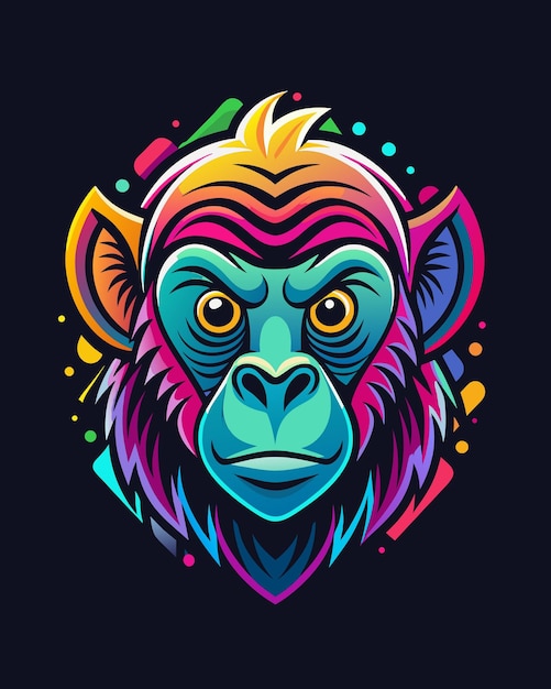chimpanzee head mascot logo design vector illustration on dark background