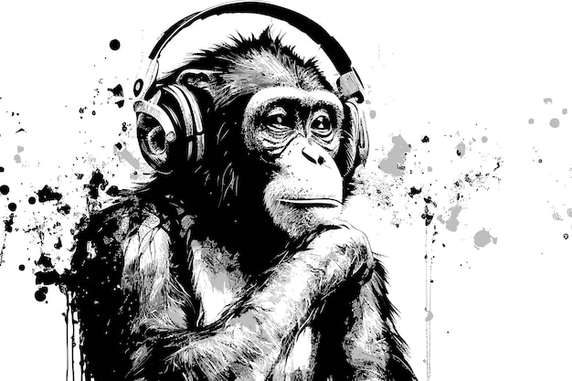 Chimpanzee in headphones Vector illustration desing