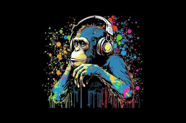 Chimpanzee in headphones Vector illustration desing