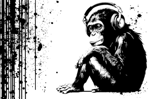 Chimpanzee in headphones Vector illustration desing