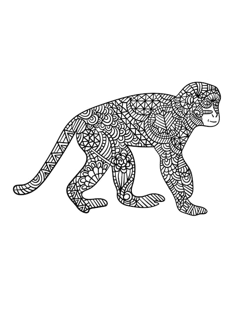 Vector chimpanzee mandala coloring pages for adults