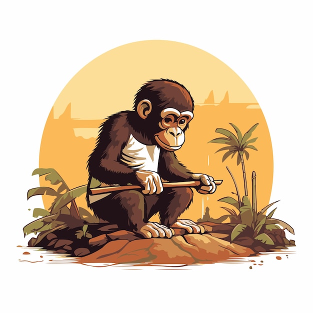 Vector chimpanzee monkey on the beach vector illustration in cartoon style