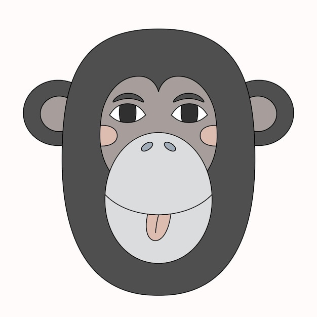 Vector chimpanzee shows tongue cartoon smiling monkey head flat vector illustration