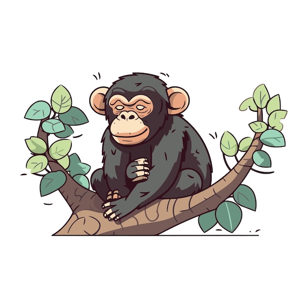 Vector chimpanzee sitting on a tree branch vector illustration