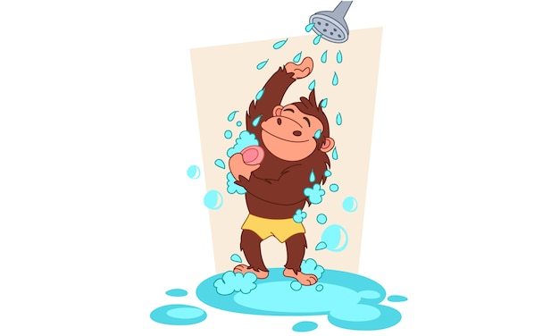 Chimpanzee taking a bath vector illustration