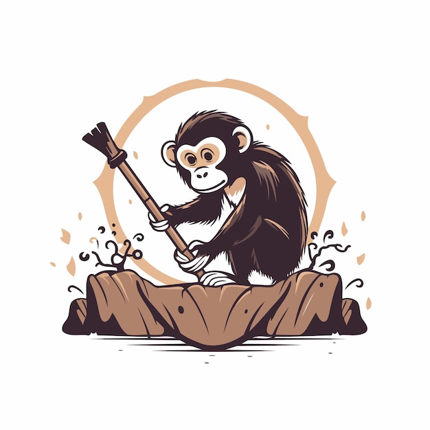 Chimpanzee with an ax Vector illustration on white background