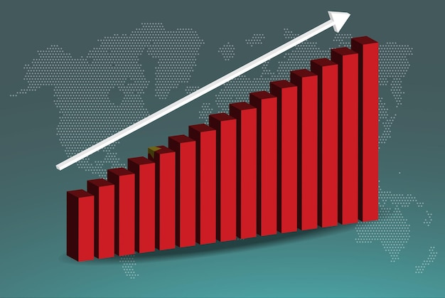 China 3d bar chart graph vector upward rising arrow on data country statistics concept