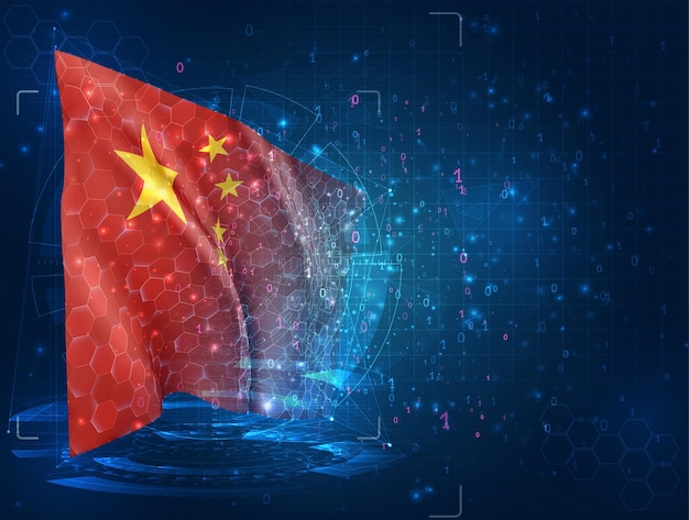 China, 3d flag on blue background with hud interfaces