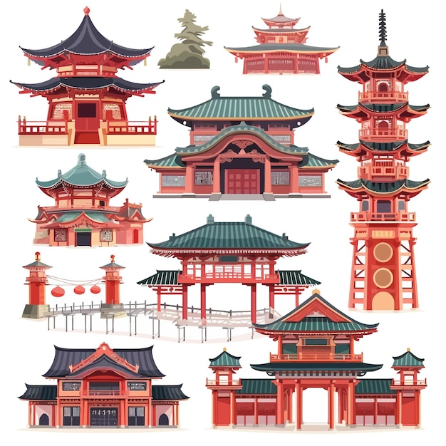 Vettore china_building_objects_set_travel_attraction