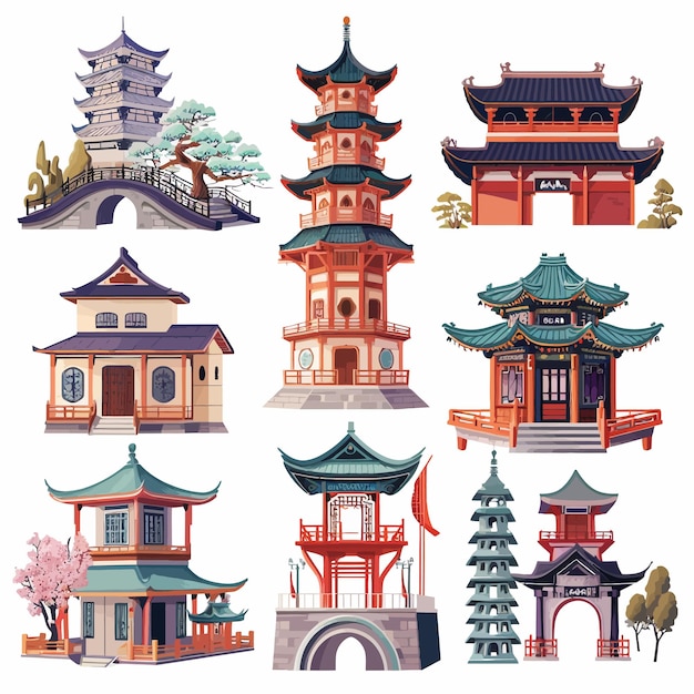 Vector china_building_objects_set_travel_attraction