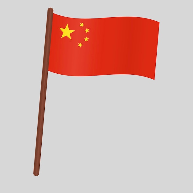 中国の国旗。旗竿に旗。ベクトル図
