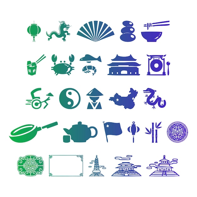 Vector china culture icons set items gradient effect photo jpg vector set