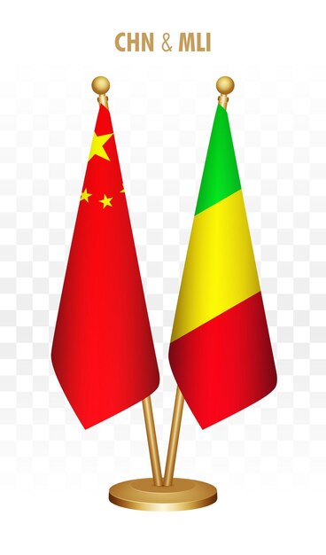 Vector china en mali staan vlaggen geïsoleerd op witte chinese bureau vlag