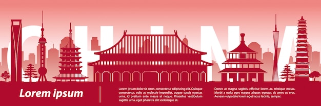 Vector china famous landmark silhouette style