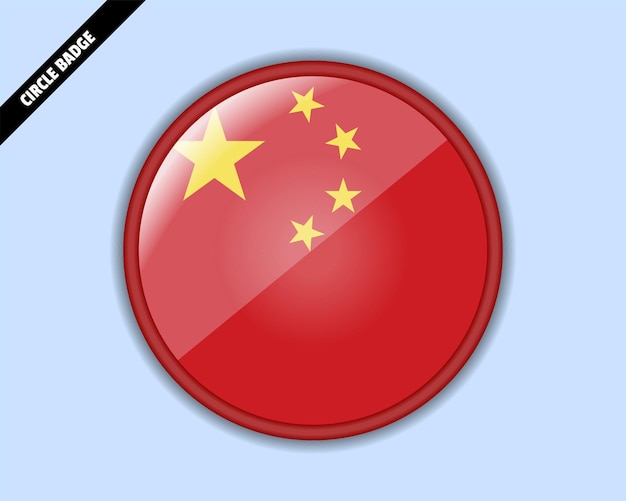 China flag circle badge vector design rounded sign with reflection