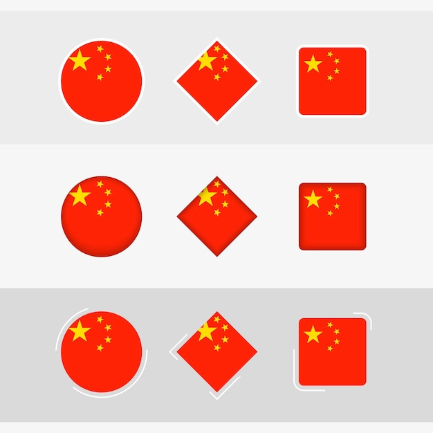 China flag icons set vector flag of China