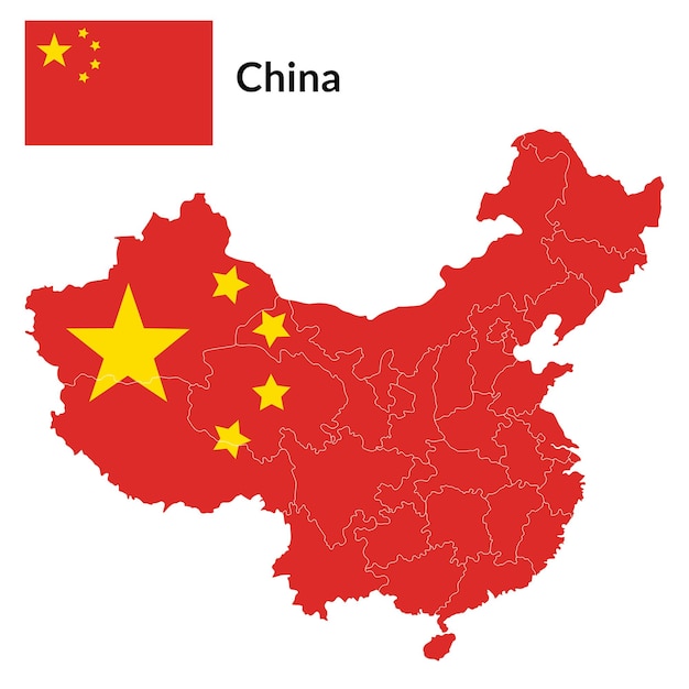 China flag map Map of China with national Chinese flag