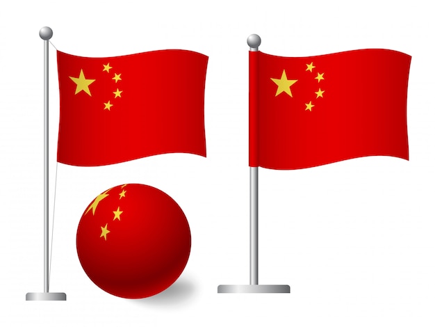 Vector china flag on pole and ball icon