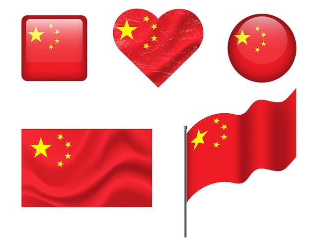 china flag set of icons vector flag of china symbol set of china flags button waved heart