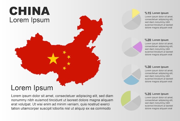 China infographic algemeen gebruik vector sjabloon met cirkeldiagram china land vlag kaart met afbeelding