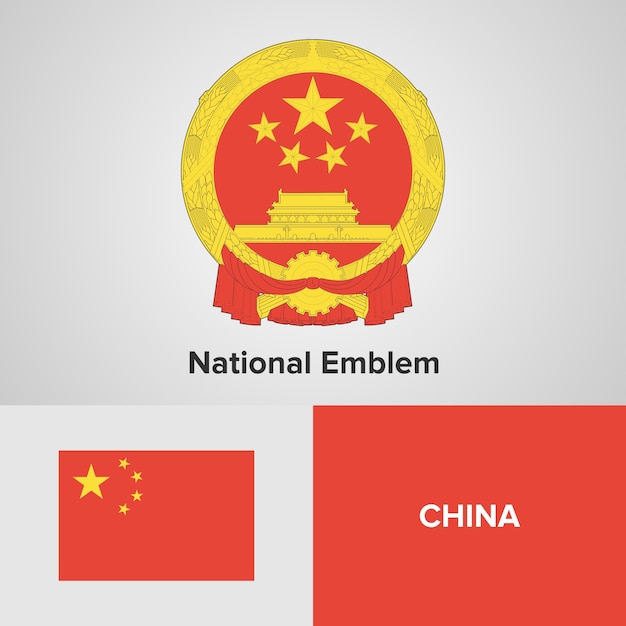 China kaart, vlag en nationale embleem