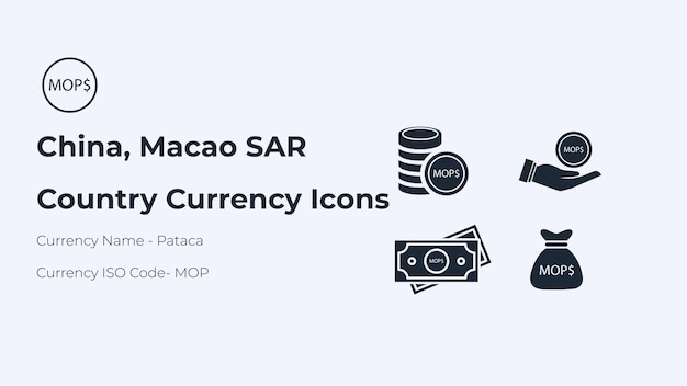 Vector china macao sar country currency symbol set