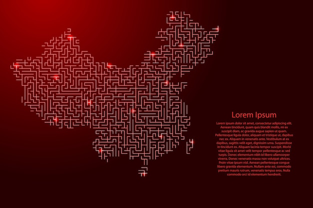 迷路グリッドと輝く宇宙星グリッドの赤いパターンからの中国の地図。