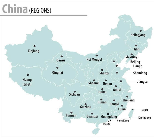 China map illustration vector detailed China map with region names