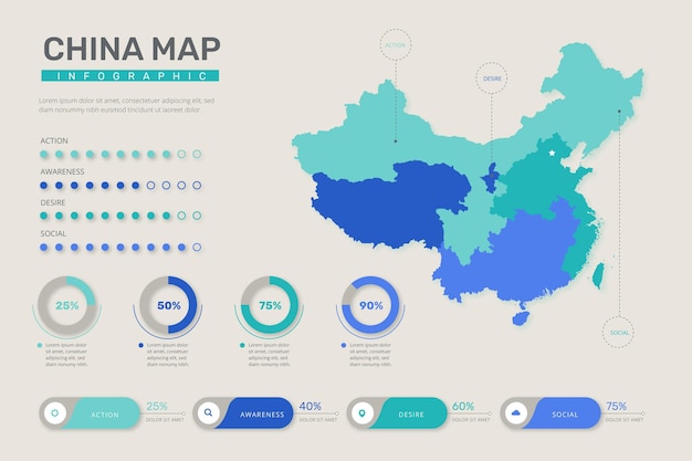 Vettore cina mappa infografica in design piatto