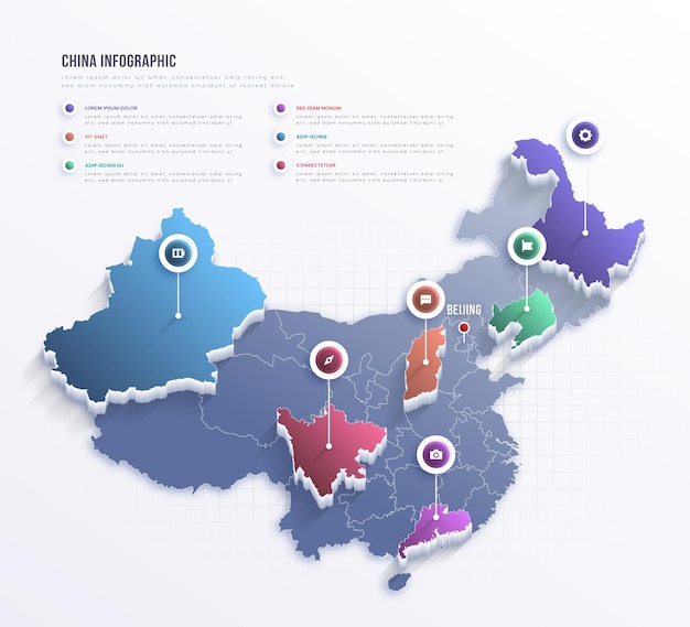 ベクトル 中国の地図のインフォグラフィック