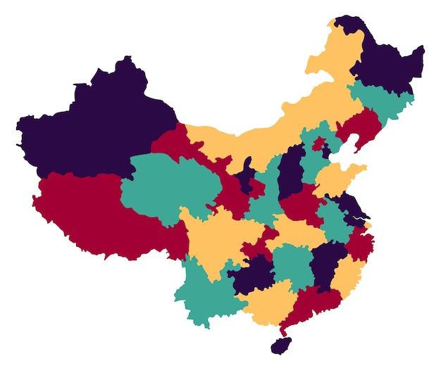 中国の地図 行政省の多色地図