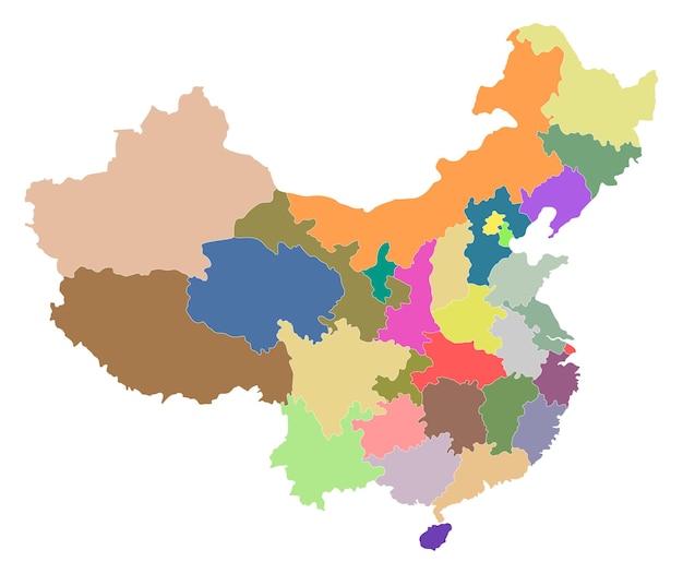 中国の地図 行政省の多色地図