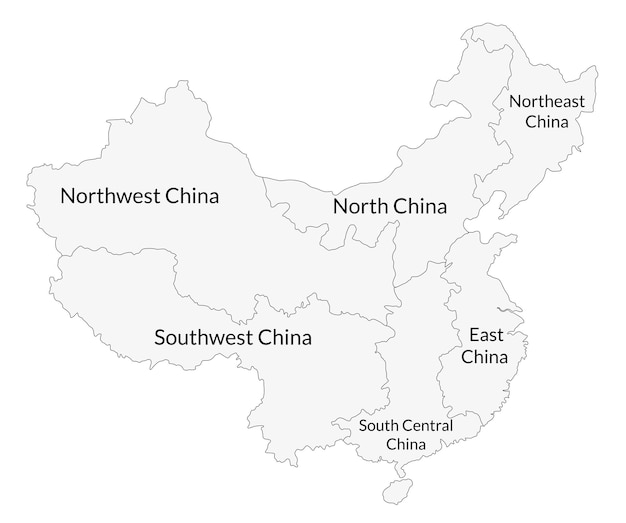 Карта Китая в восьми основных регионах