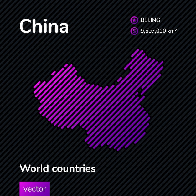 中国の地図ベクトルクリエイティブデジタルネオンフラットシンプルな地図紫紫ピンクの縞模様のテクスチャ