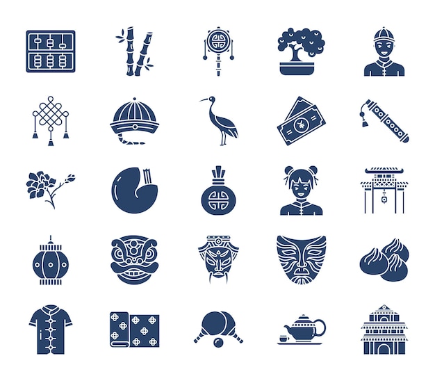 China natie en cultuur icon set