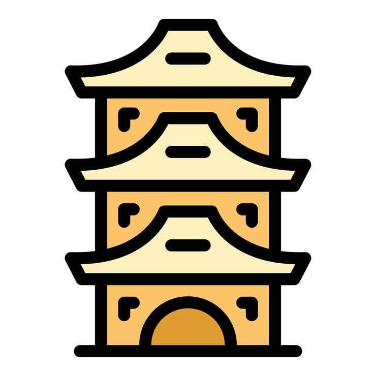 Vector china pagoda icon outline vector chinese building ancient palace color flat