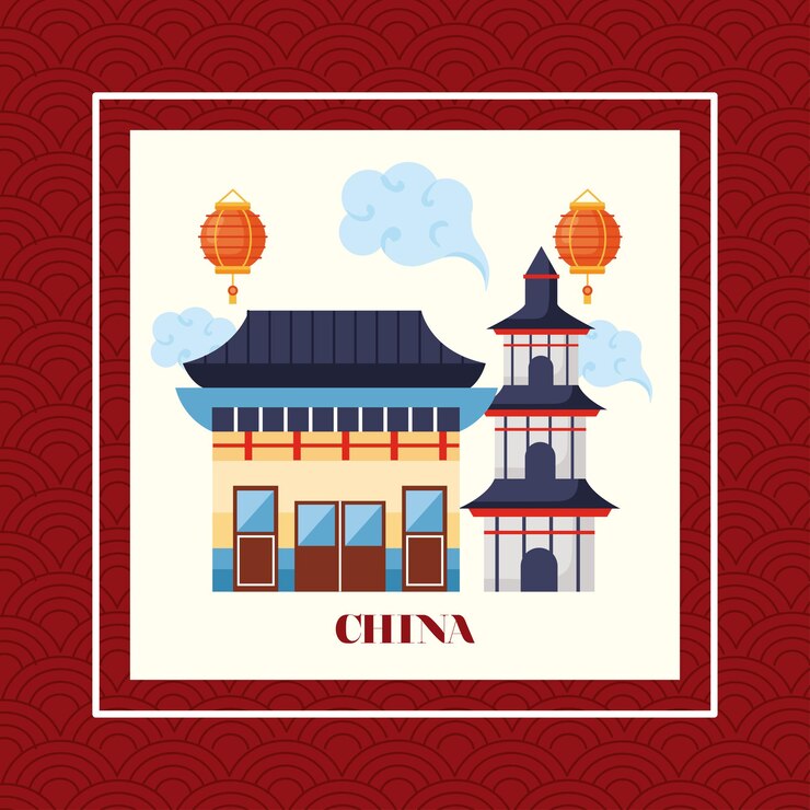 Vector china republic buildings facades frame