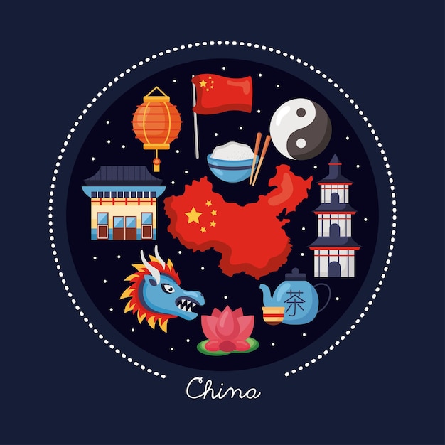 Vector china republic icons in circle