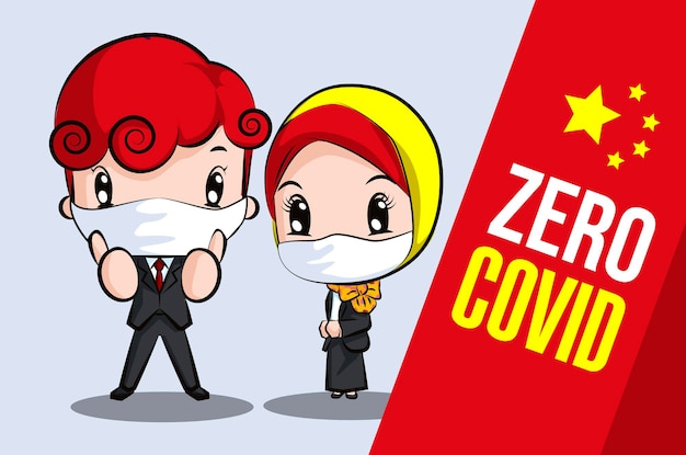 China's zero covid cartoon illustratie voor spandoek, poster, reclame, print, web. covid bestrijden.