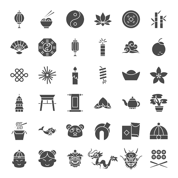 China Solid Web Icons Vector Set of Chinese Glyphs