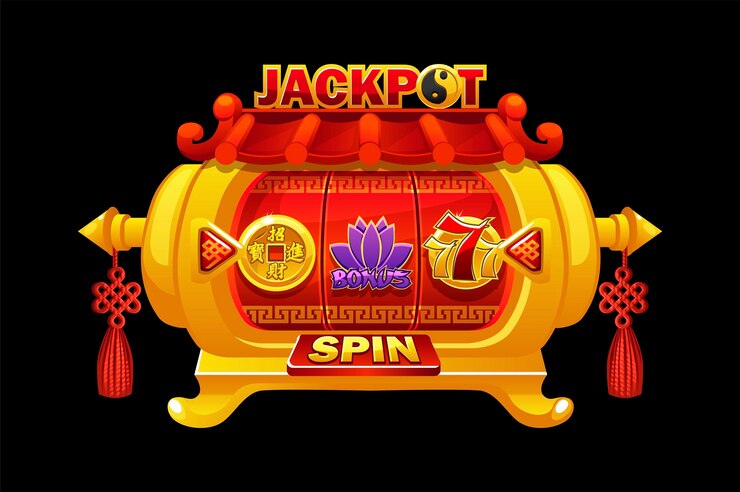 Vector china style casino slot machine game interface slot machine and button