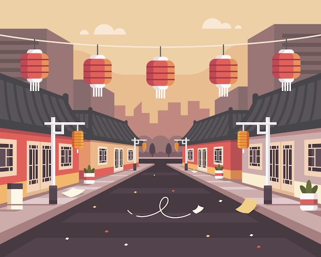 Vector china town achtergrond illustratie na coronavirus-uitbraak