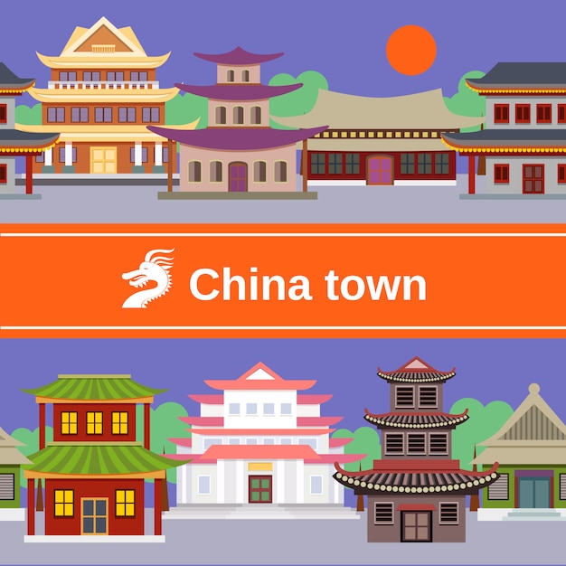 Vector china town seamless pattern