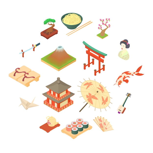 China traditional culture icons set, cartoon style