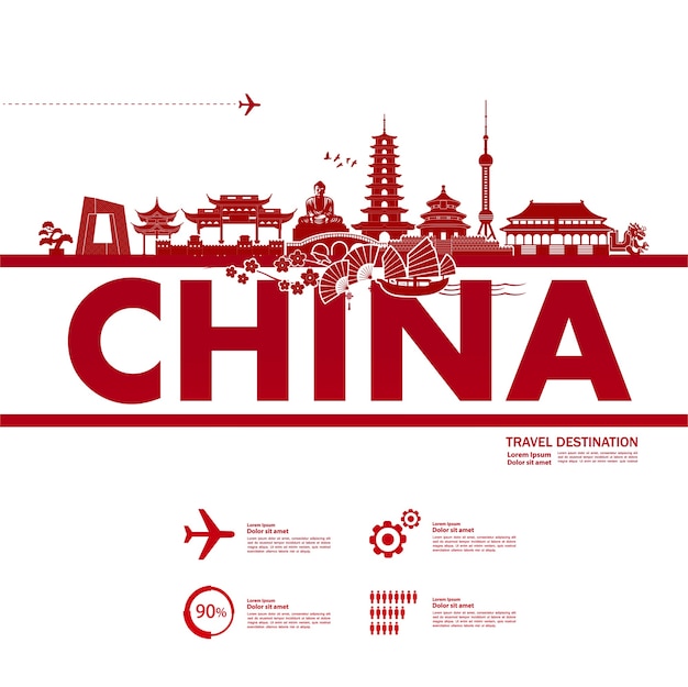 China travel destination, illustration