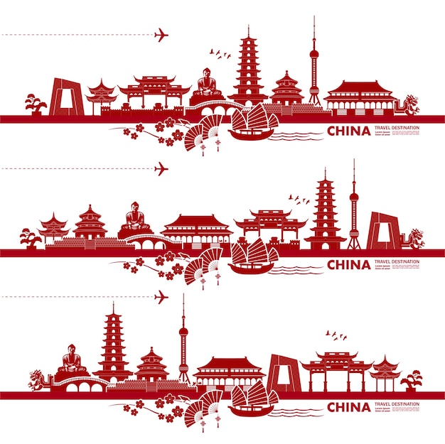 Vector china travel destination, illustration