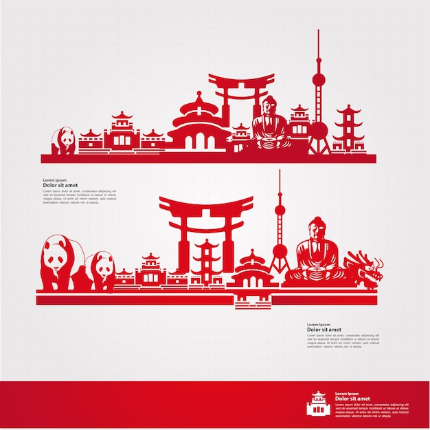 Vector china travel destination, illustration